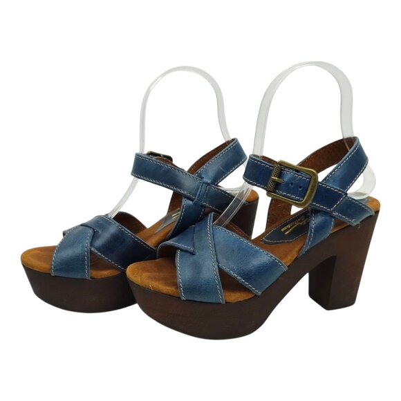 Sbicca Vintage Collection Platform Sandals Womens US 6.5 EU 37 Blue Chunky Heel - Picture 1 of 16